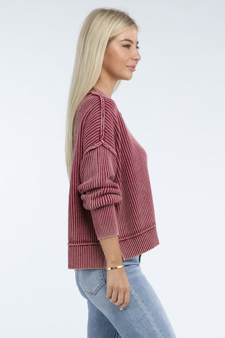 Washed Side Slit Oversize Cropped Sweater