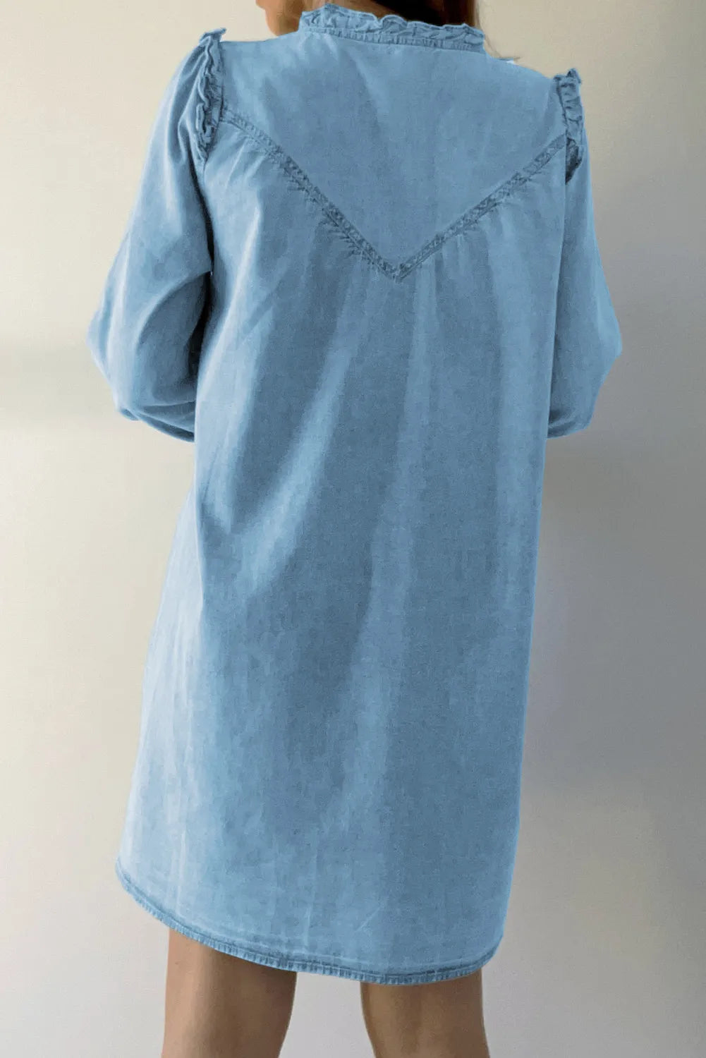 Button Up Notched Long Sleeve Denim Dress