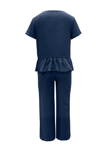 Peplus Round Neck Short Sleeve Top and Pants Set