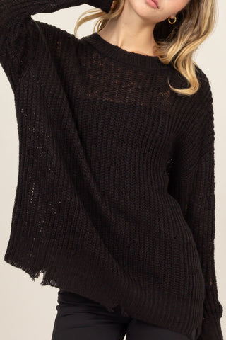 HAVE Distressed Long Sleeve Knit Top