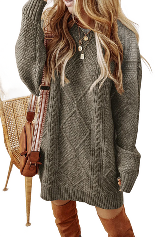 Cable-Knit Round Neck Sweater Dress