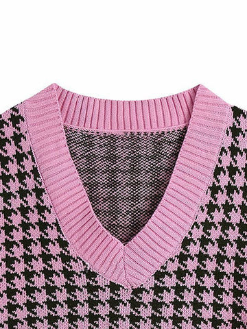 Hounds tooth V-Neck Sweater Vest