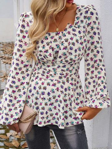 Plum Printed Long Sleeve Blouse