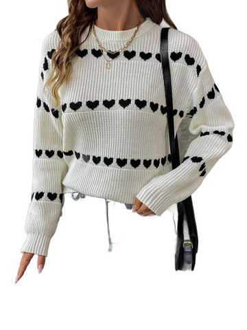 Heart Round Neck Long Sleeve Sweater