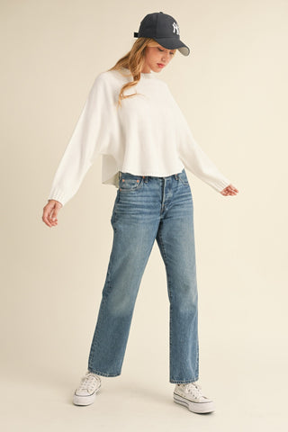 Mable Round Neck Colman Sleeve Cropped Sweater