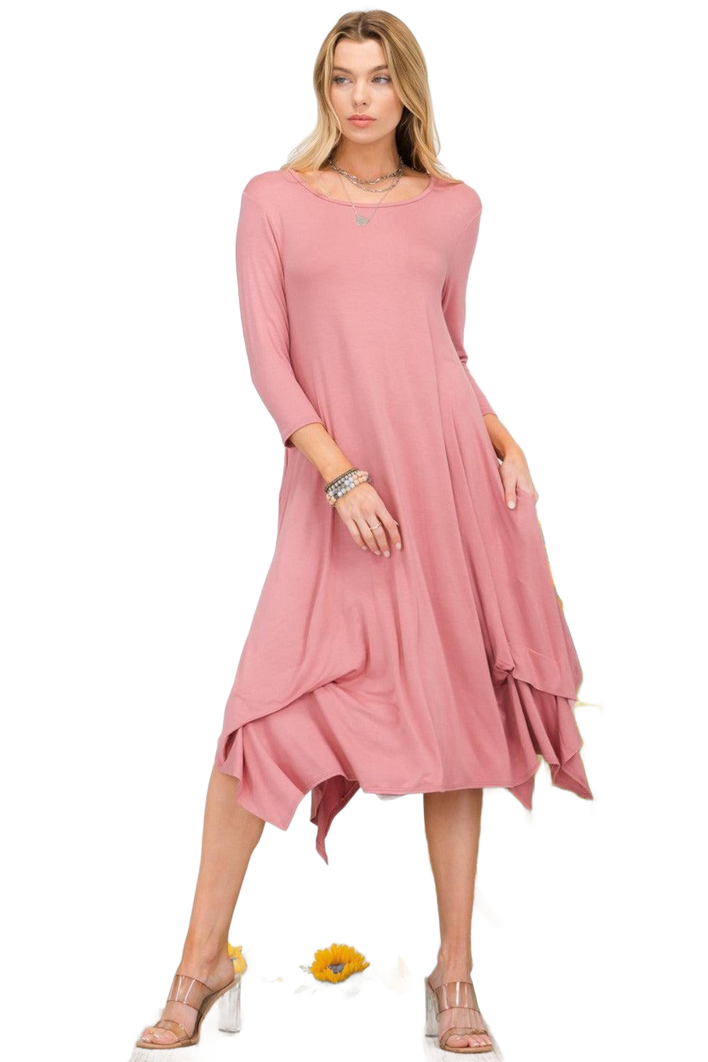 Full Size Pick-up Hem Asymmetric Midi Dress