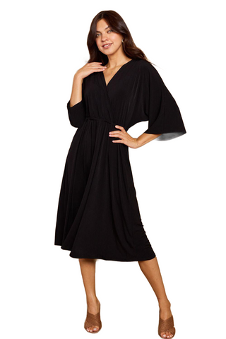 Solid Surplice Midi Dress