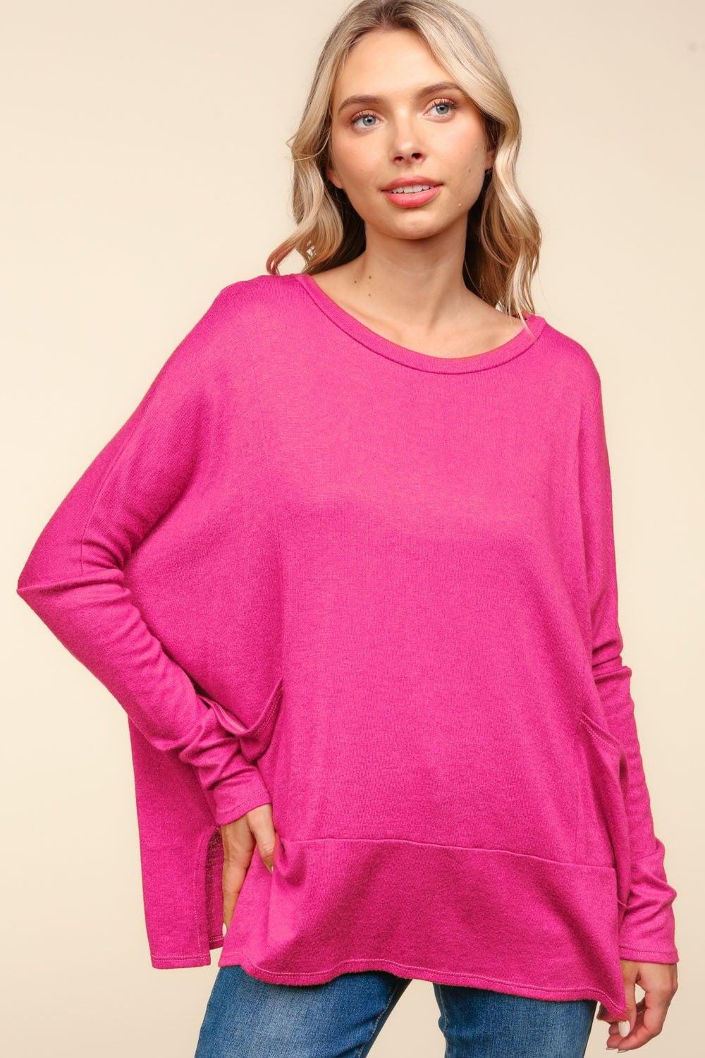 Long Sleeve Oversized Knit Top with Pockets