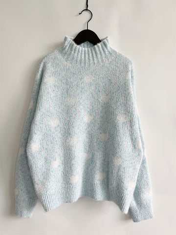 Heart Feathered Turtleneck Drop Shoulder Sweater