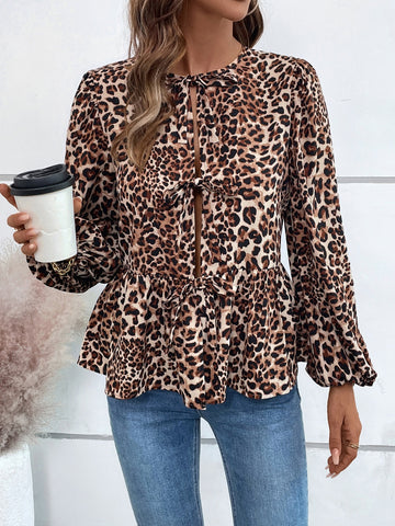 Peplus Tied Long Sleeve Blouse