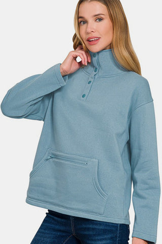 Ze nana Turtleneck Half Snap Fleece Sweatshirt