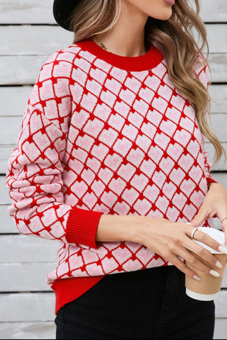 Contrast Round Neck Dropped Shoulder Sweater