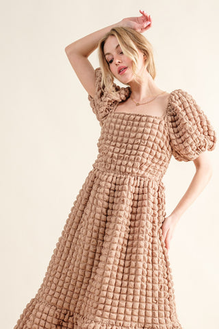 Full Size Square Neck Puff Sleeve Dress