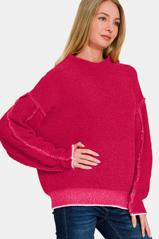 Ze nana Exposed Seam Mock Neck Long Sleeve Sweater