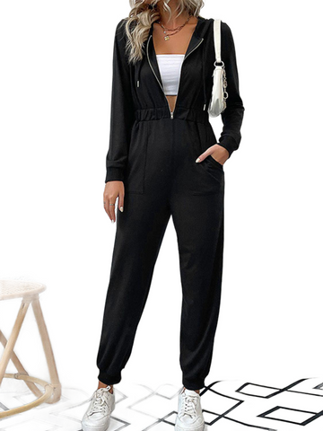 Zip Up Elastic Waist Hooded Jogger Jumpsuit