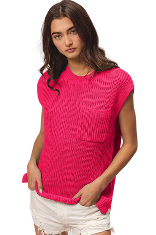 Patch Pocket Cap Sleeve Sweater Top