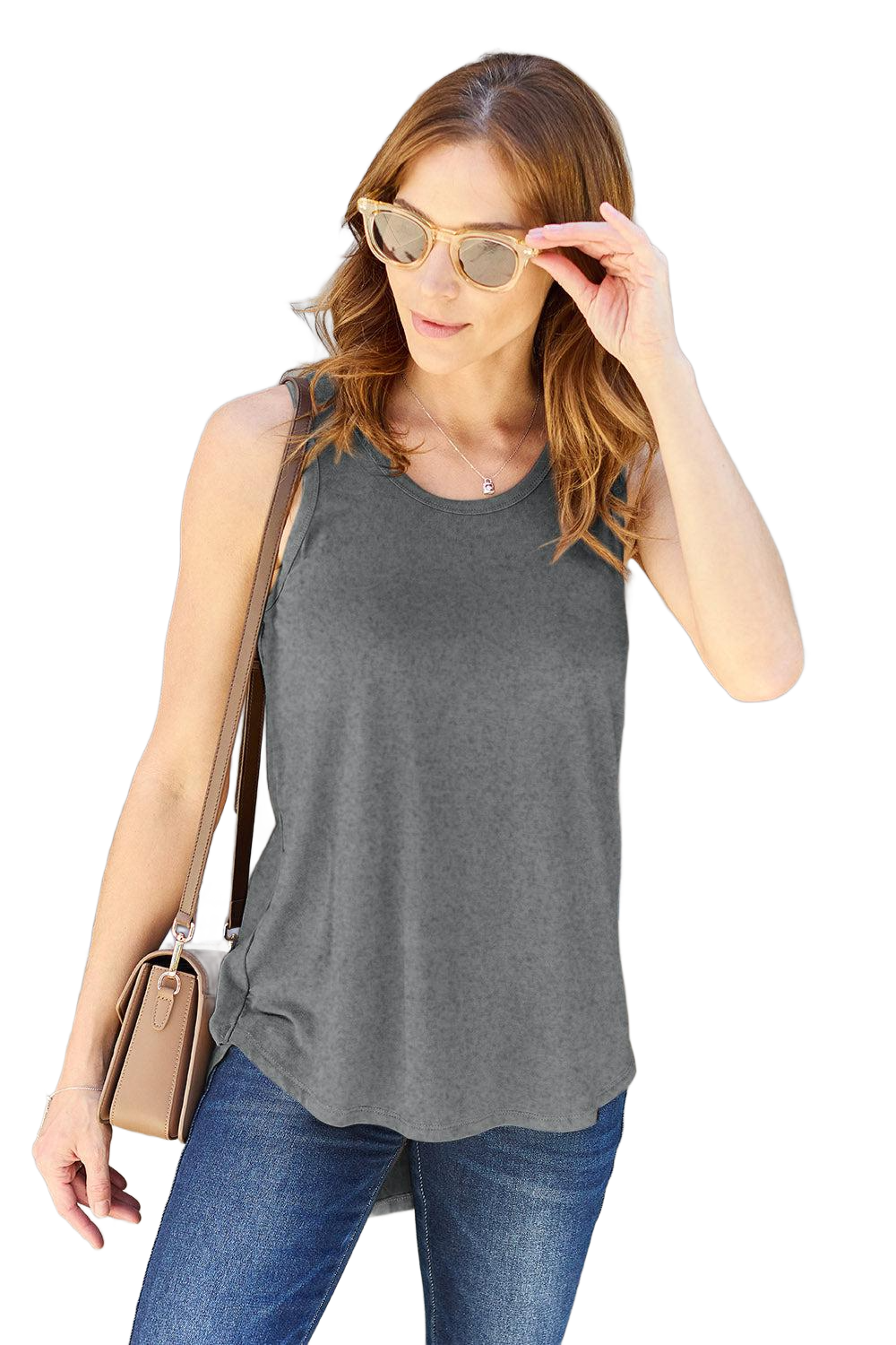 Full Size Round Neck Curved Hem Tank