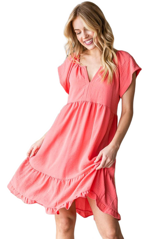 Ruffled Notched Cap Sleeve Dress