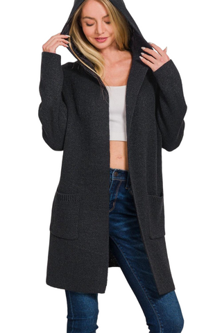 Hooded Open Front Sweater Cardigan