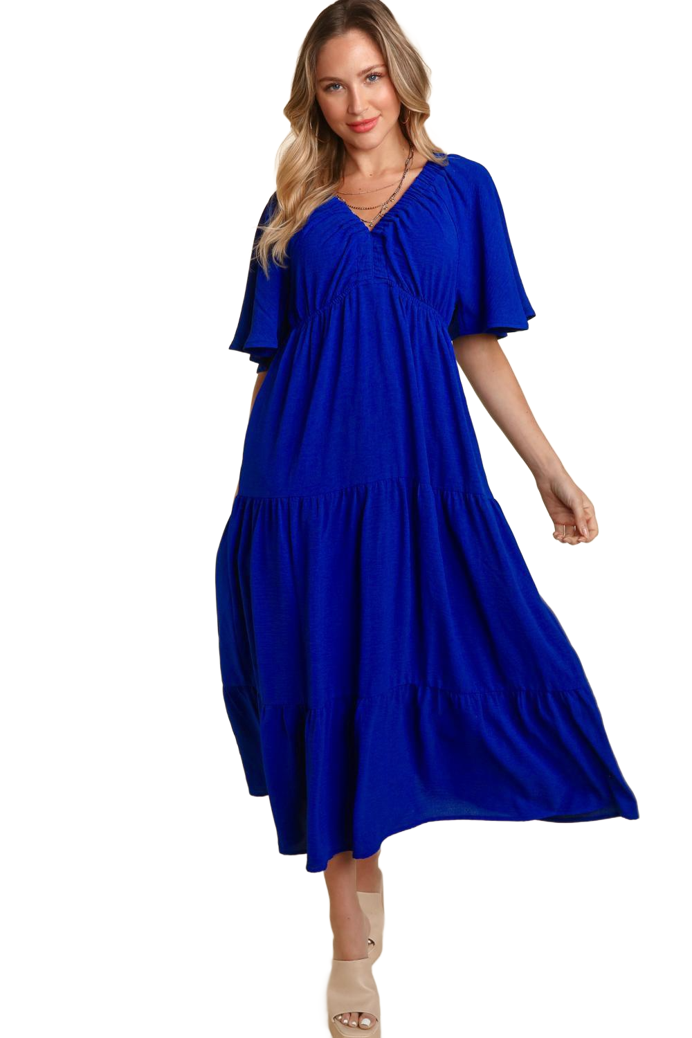 Tiered Baby doll Maxi Dress with Side Pocket