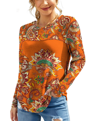 Printed Round Neck Long Sleeve T-Shirt