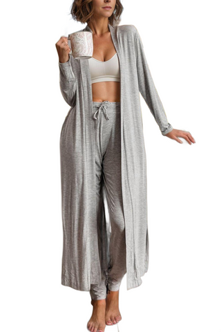 Open Front Long Sleeve Cardigan and Pants Lounge Set