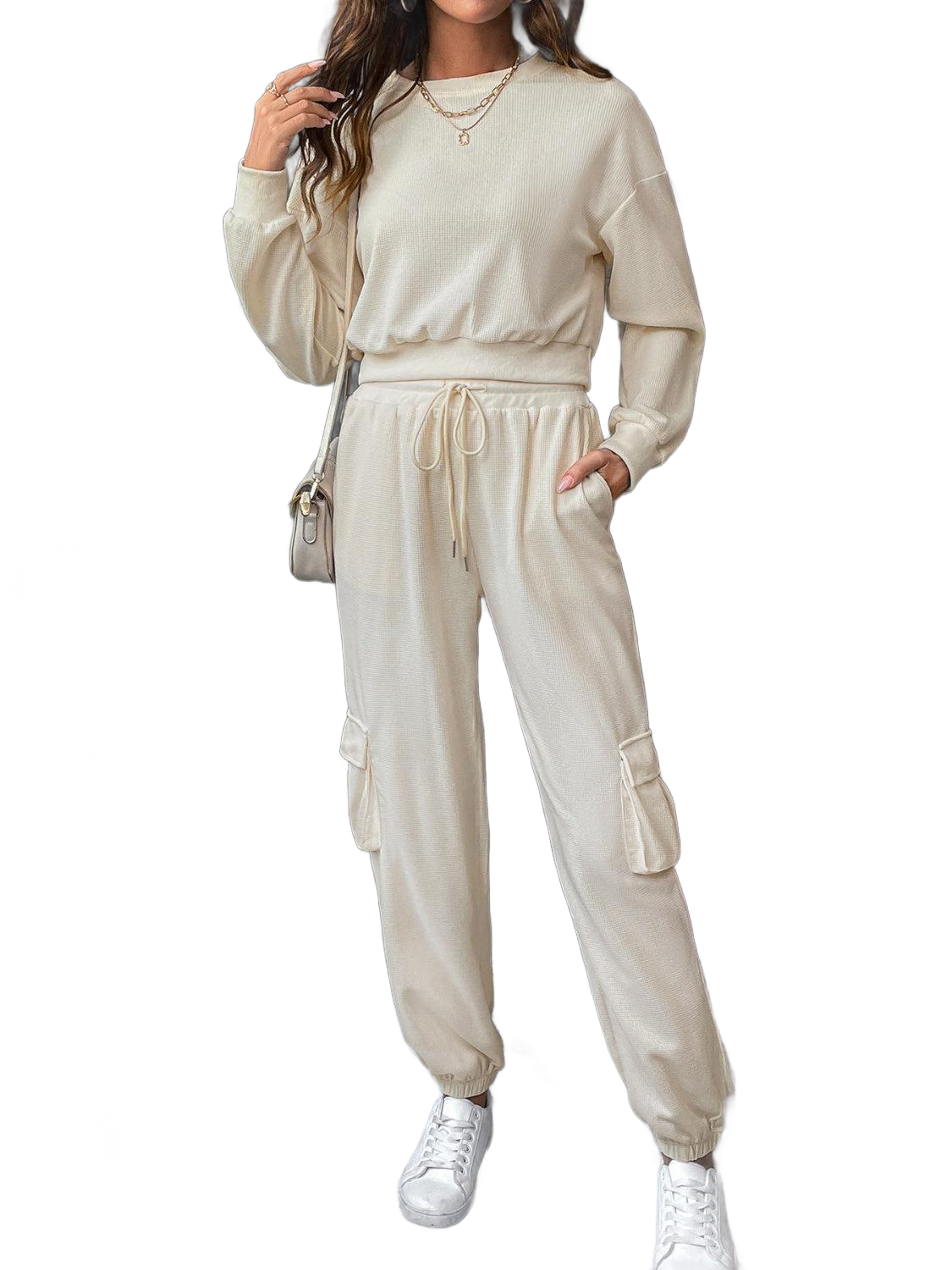 Round Neck Long Sleeve Top and Pants Set