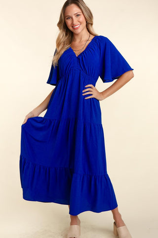 Tiered Baby doll Maxi Dress with Side Pocket