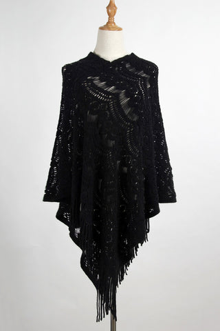 Fringe  Surplice Cape Sleeve Poncho