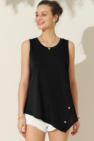 Nine xis Round Neck Button Side Tank