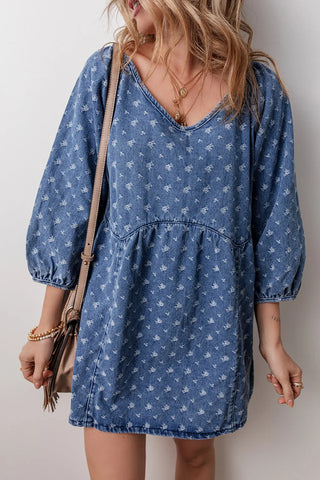 Tied V-Neck Mini Denim Dress