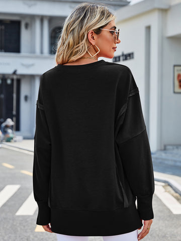 Exposed Seam High-Low Round Neck Sweatshirt