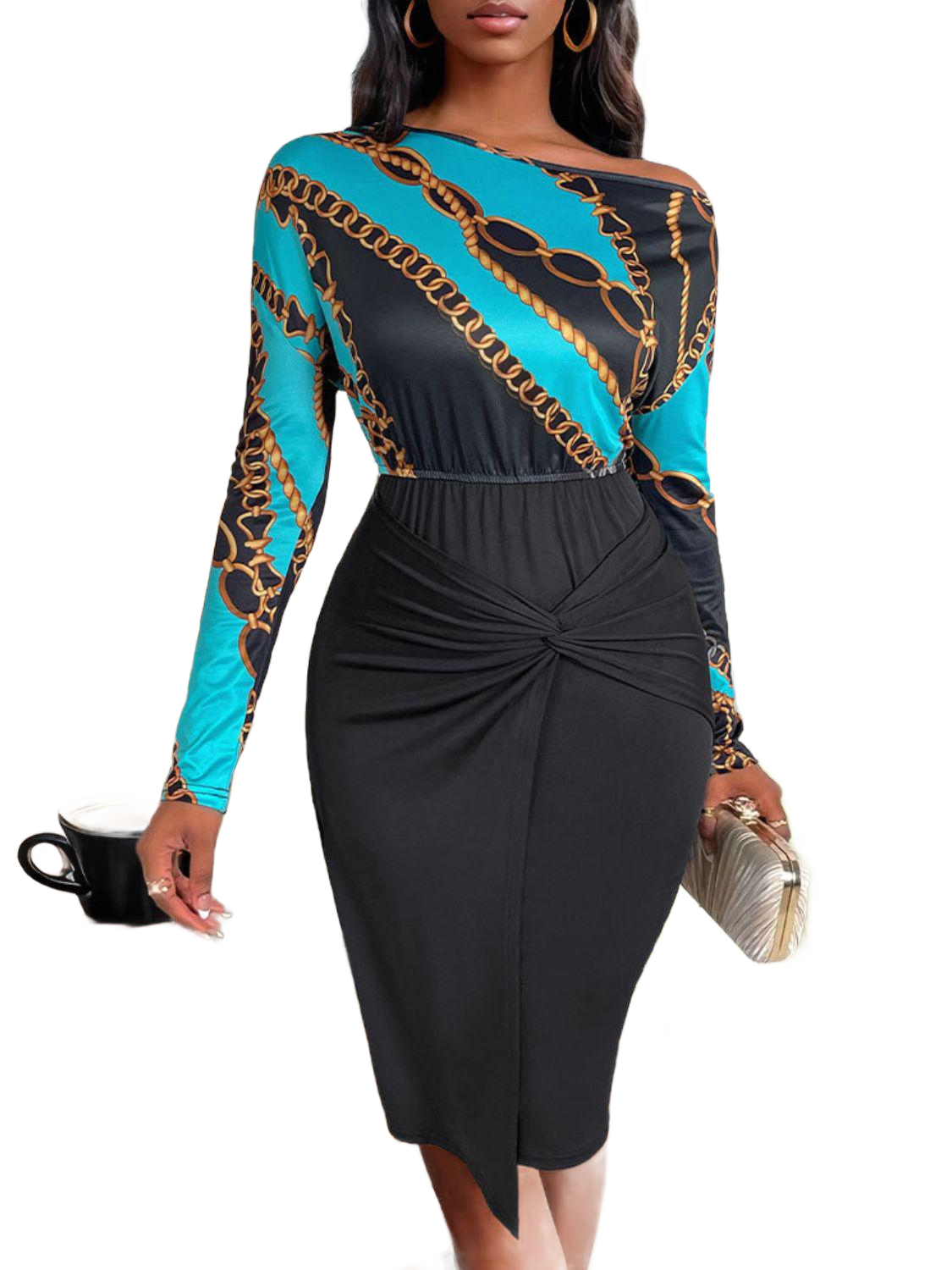 Twisted Printed Long Sleeve Dress