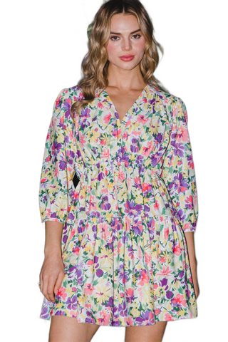 Full Size Floral Ruched Mini Dress