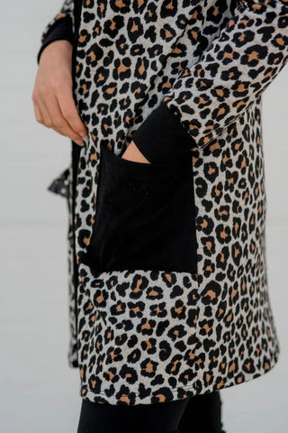 Pocketed Leopard Open Front Cover Up