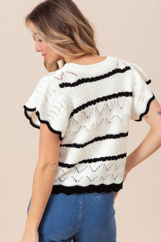 Contrast Striped Short Sleeve Knit Top