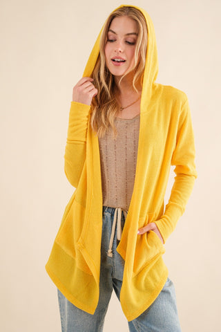 Full Size Thermal Hooded Open Front Cardigan with Pockets