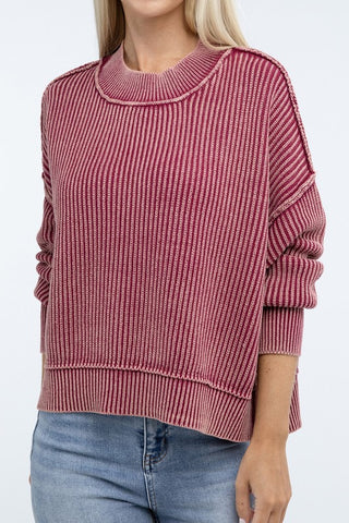 Washed Side Slit Oversize Cropped Sweater