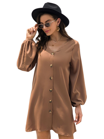 V-Neck Long Sleeve Mini Dress