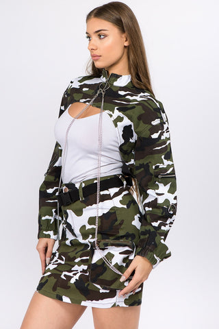 American Nazi Camouflage Cropped Jacket with Chains