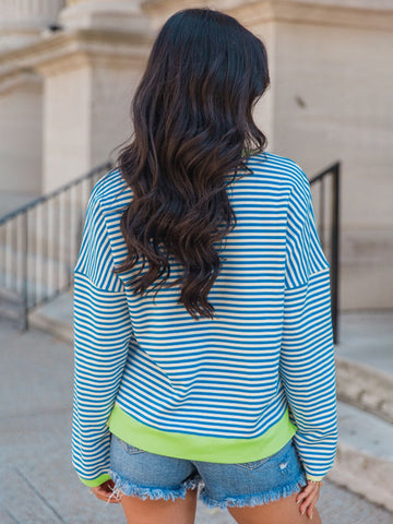 Striped Round Neck Long Sleeve Sweatshirt