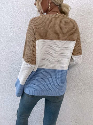 Color Block Round Neck Sweater