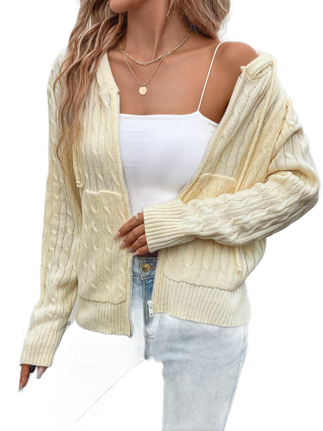 Zip Up Long Sleeve Hooded Cardigan