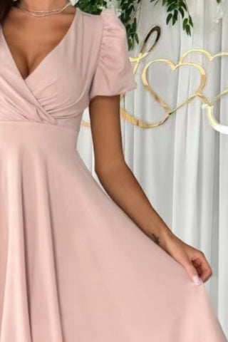 Surplice Puff Sleeve Midi Dress