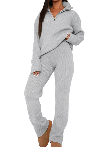 Quarter Zip Long Sleeve Top and Pants Set