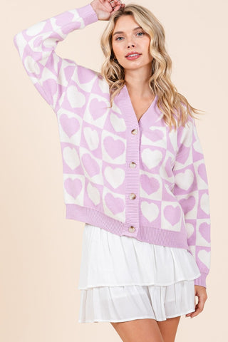 Photoshop Checkered Heart Button Down Cardigan