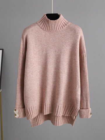 Basic Be High-Low Turtleneck Long Sleeve Top and Pants Sweater Set