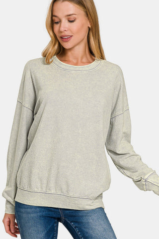 Ze nana Washed Round Neck Dropped Shoulder Sweatshirt