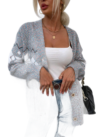 Feathered Pocketed Button Up Cardigan