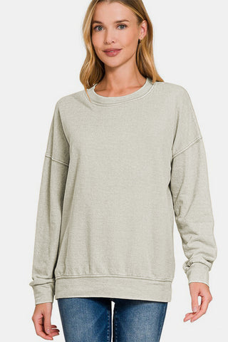 Ze nana Washed Round Neck Dropped Shoulder Sweatshirt